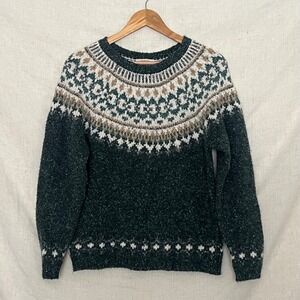Vintage St Johns Bay Petite Large Fair Isle Sweater Forest Green Wool Blend